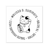 Maneki Neko Japans Lucky Cat Round Address 2 Zelfinktende Stempel (Design)
