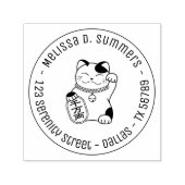 Maneki Neko Japans Lucky Cat Round Address Zelfinktende Stempel (Design)