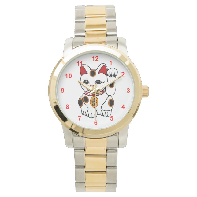 Maneki Neko Japanse Bobtail Calico Kat Horloge (Voorkant)