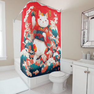 Maneki-Neko, Japanse gelukskat Douchegordijn