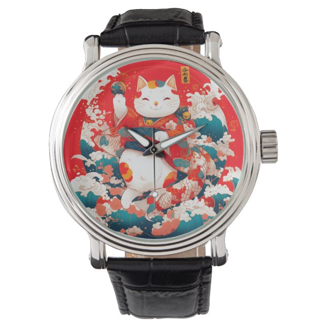 Maneki-Neko, Japanse gelukskat Horloge (Voorkant)