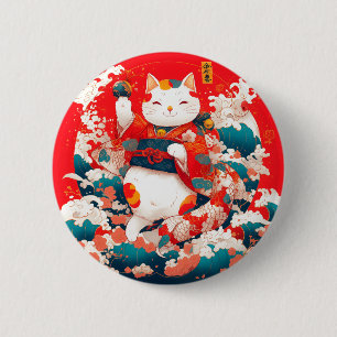 Maneki-Neko, Japanse gelukskat Ronde Button 5,7 Cm
