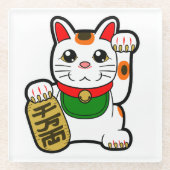 Maneki Neko: Japanse Lucky Cat Glazen Onderzetter (Voorkant)