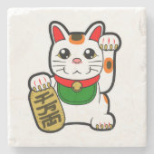 Maneki Neko: Japanse Lucky Cat Stenen Onderzetter (Voorkant)