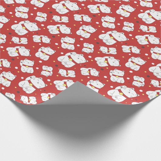 Maneki-Neko kat, Japans doodle patroon. Cadeaupapier (Hoek)