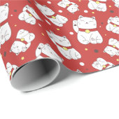 Maneki-Neko kat, Japans doodle patroon. Cadeaupapier (Rol Hoek)