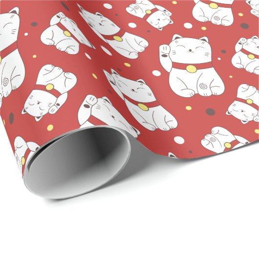 Maneki-Neko kat, Japans doodle patroon. Cadeaupapier (Rol Hoek)