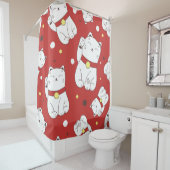 Maneki-Neko kat, Japans doodle patroon. Douchegordijn (In situ)