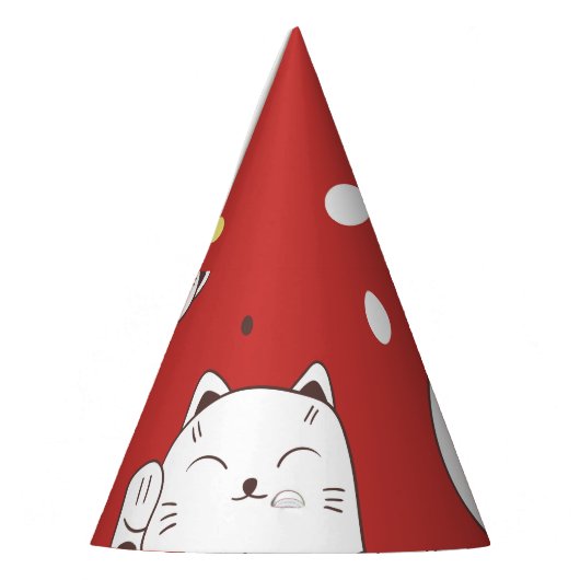 Maneki-Neko kat, Japans doodle patroon. Feesthoedjes (Links)