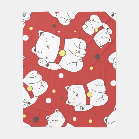 Maneki-Neko kat, Japans doodle patroon. Fleece Deken (Voorkant)