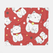 Maneki-Neko kat, Japans doodle patroon. Fleece Deken (Voorkant (Horizontaal))