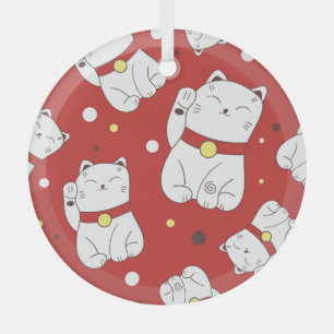 Maneki-Neko kat, Japans doodle patroon. Glas Ornament