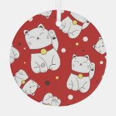 Maneki-Neko kat, Japans doodle patroon. Glas Ornament (Achterkant)