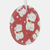 Maneki-Neko kat, Japans doodle patroon. Glas Ornament (Voorkant Rechts)