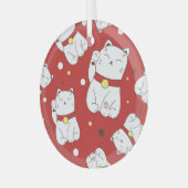 Maneki-Neko kat, Japans doodle patroon. Glas Ornament (Voorkant links)
