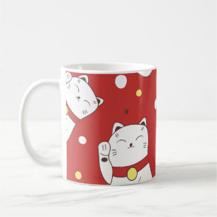 Maneki-Neko kat, Japans doodle patroon. Koffiemok
