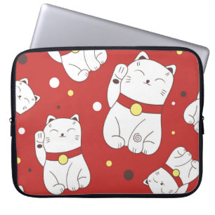 Maneki-Neko kat, Japans doodle patroon. Laptop Sleeve