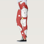 Maneki-Neko kat, Japans doodle patroon. Leggings (Links)