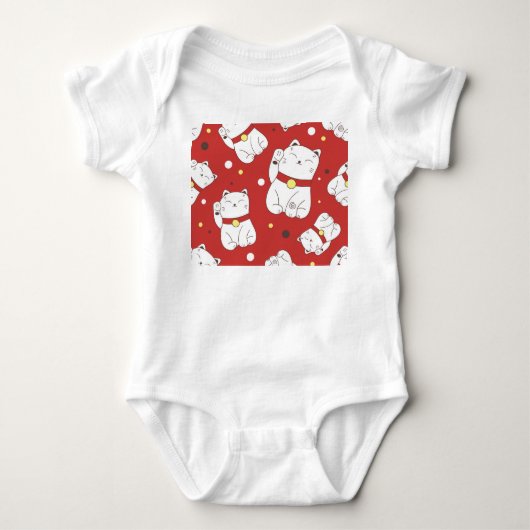 Maneki-Neko kat, Japans doodle patroon. Romper (Voorkant)