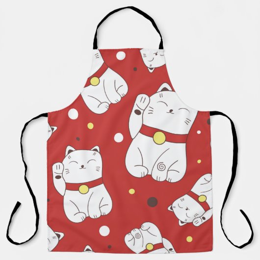 Maneki-Neko kat, Japans doodle patroon. Schort (Voorkant)