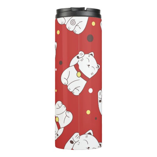 Maneki-Neko kat, Japans doodle patroon. Thermosbeker (Achterkant)