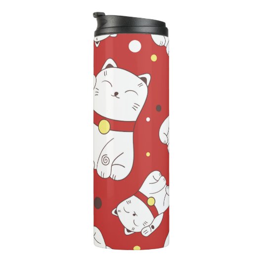 Maneki-Neko kat, Japans doodle patroon. Thermosbeker (Geroteerd rechts)