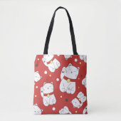 Maneki-Neko kat, Japans doodle patroon. Tote Bag (Voorkant)