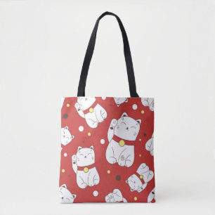 Maneki-Neko kat, Japans doodle patroon. Tote Bag