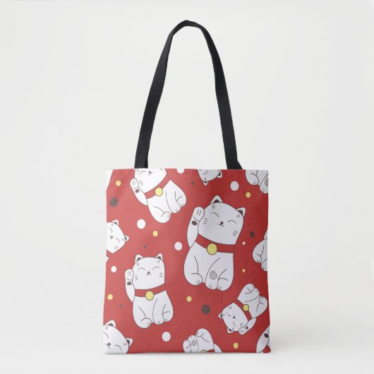 Maneki-Neko kat, Japans doodle patroon. Tote Bag (Voorkant)