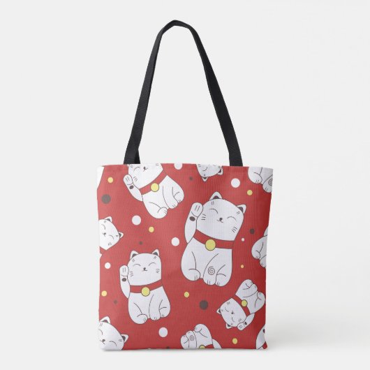 Maneki-Neko kat, Japans doodle patroon. Tote Bag (Achterkant)