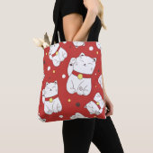 Maneki-Neko kat, Japans doodle patroon. Tote Bag (Dichtbij)