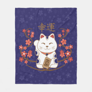 Maneki-neko kat met veel geluk kanji fleece deken