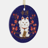 Maneki-neko kat met veel geluk kanji keramisch ornament (Rechts)