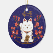 Maneki-neko kat met veel geluk kanji keramisch ornament (Links)