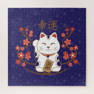 Maneki-neko kat met veel geluk kanji legpuzzel