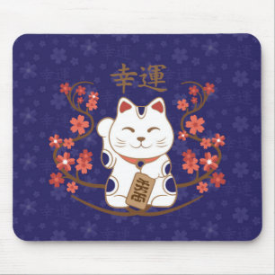 Maneki-neko kat met veel geluk kanji muismat