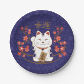 Maneki-neko kat met veel geluk kanji papieren bordje (Voorkant)