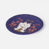 Maneki-neko kat met veel geluk kanji papieren bordje (Gekanteld)