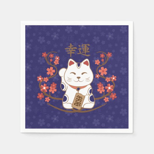 Maneki-neko kat met veel geluk kanji servet (Voorkant)