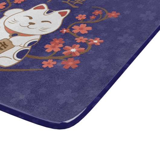Maneki-neko kat met veel geluk kanji snijplank (Hoek)