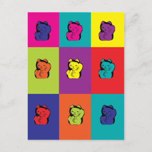 Maneki Neko Kat Pop Art Briefkaart