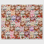 Maneki-neko kattenpatroon cadeaupapier (Vlak)