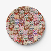 Maneki-neko kattenpatroon papieren bordje (Voorkant)
