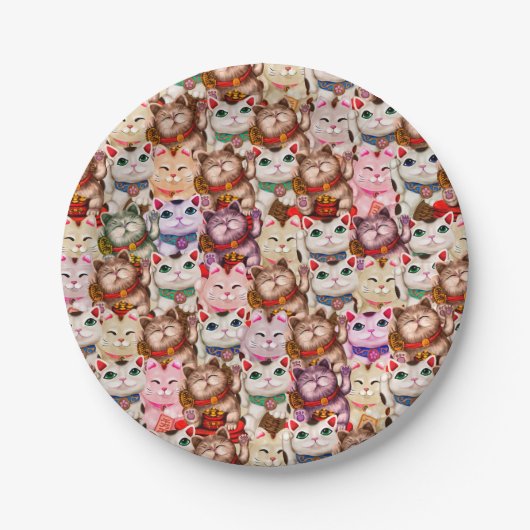 Maneki-neko kattenpatroon papieren bordje (Voorkant)