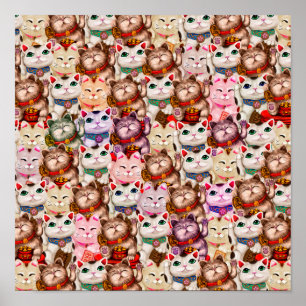 Maneki-neko kattenpatroon poster