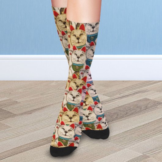 Maneki-neko kattenpatroon sokken