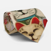 Maneki-neko kattenpatroon stropdas (Opgerold)