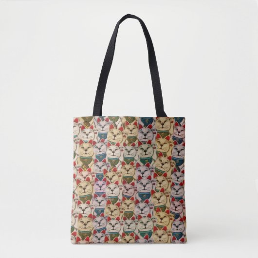 Maneki-neko kattenpatroon tote bag (Voorkant)