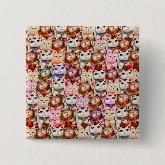 Maneki-neko kattenpatroon vierkante button 5,1 cm (Voorkant)