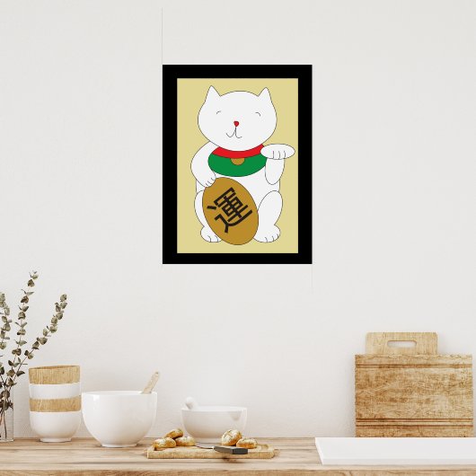 Maneki Neko Luck en Good Fortune Poster (Keuken)